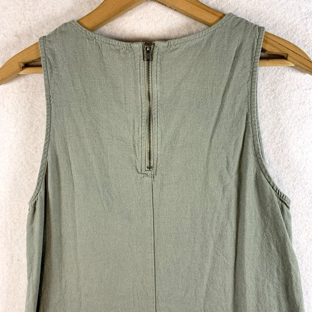 Womens‎ Linen Blend Mini Shift Dress Sz M Sage Green Coastal Minimalist Beachy